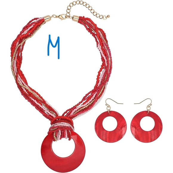 New Multi Strand Colorful Beaded Necklace with Big Circle Shell Pendant - Picture 3 of 9